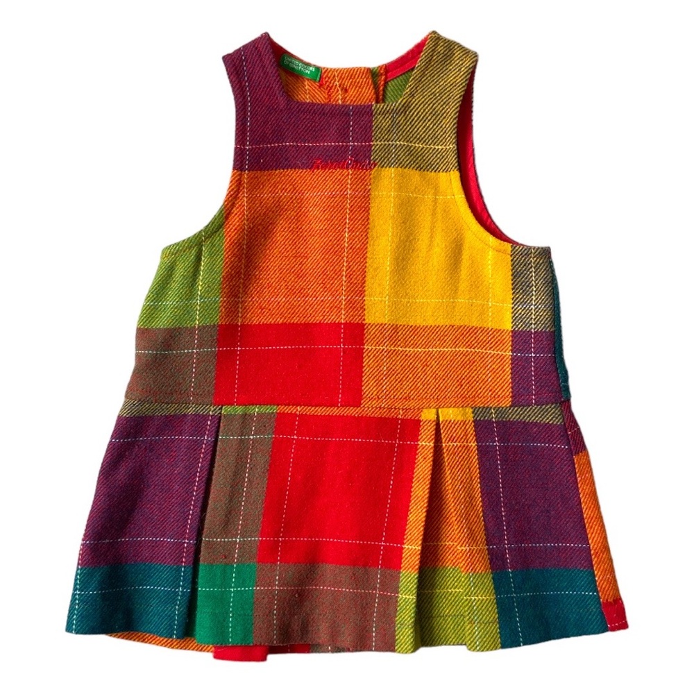 UNITED COLORS OF BENETTON Y2K WOOL Dress Tunic Top Skirt Preppy Gingham